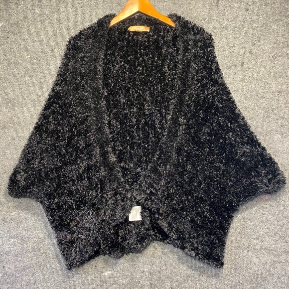 Ellen Tracy Sweaters - Ellen Tracy Black Fuzzy Eyelash Knit Cardigan Sweater Short Sleeve Womens M/L
